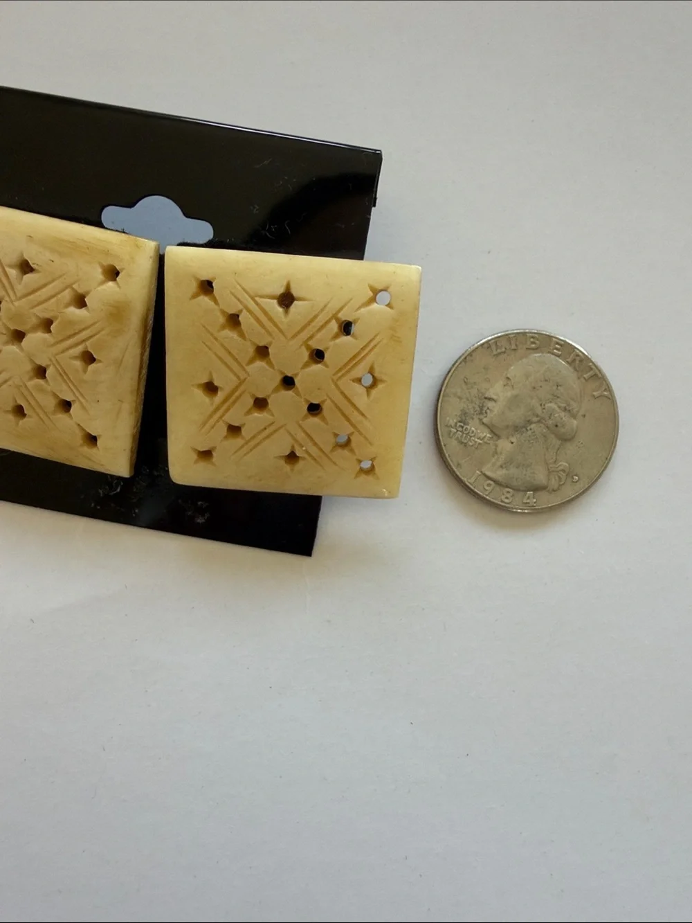VINTAGE Carved Square Resin Earrings in Cream - Women Accessories